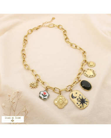 Collier à charms en acier inoxydable – Breloques solaires et lunaires LIV ✨ vert