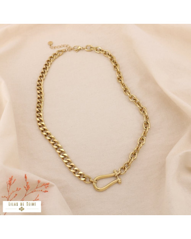 Collier chaîne double maille en acier inoxydable doré – Fermoir manille chic SHAINA ✨ doré