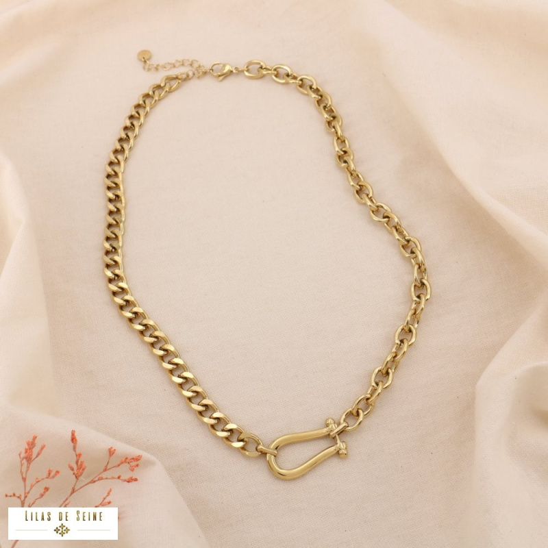 Collier chaîne double maille en acier inoxydable doré – Fermoir manille chic SHAINA ✨ doré