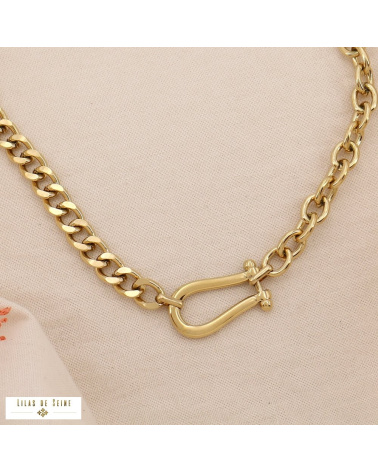 Collier chaîne double maille en acier inoxydable doré – Fermoir manille chic SHAINA ✨ doré