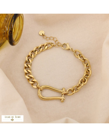 Bracelet chaîne double maille en acier inoxydable doré – Fermoir manille tendance SHAINA doré