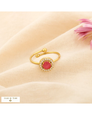Bague ouverte en acier inoxydable Cabochon “œil de chat” & strass SISSI rose