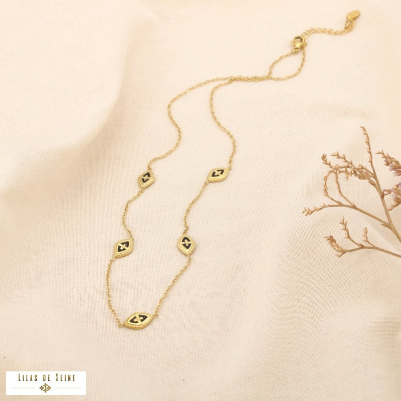 Collier en acier inoxydable Œil porte-bonheur en émail MYA noir