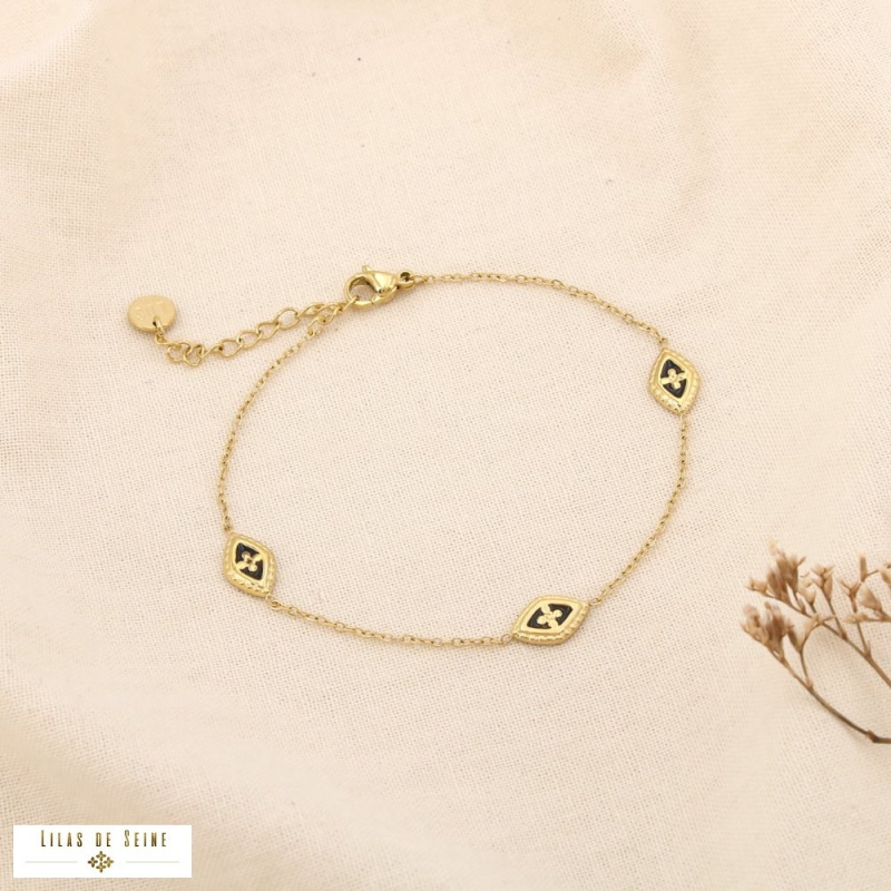 Bracelet en acier inoxydable Œils porte-bonheur en émail MYA noir