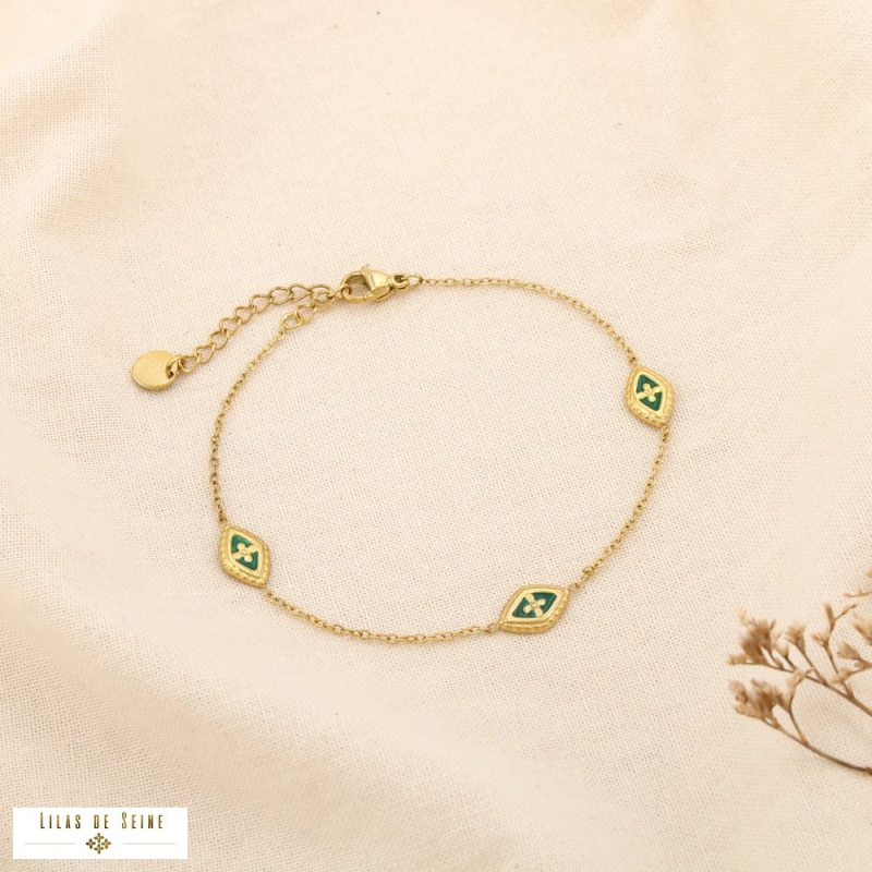 Bracelet en acier inoxydable Œils porte-bonheur en émail MYA vert