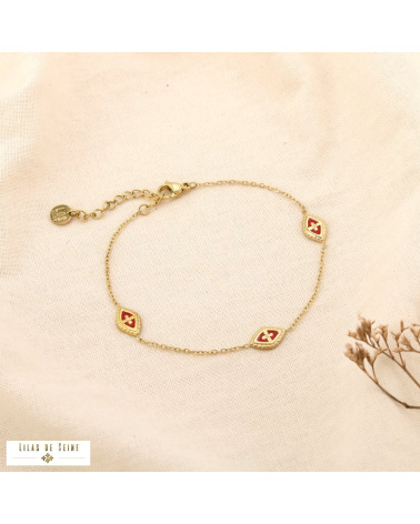 Bracelet en acier inoxydable Œils porte-bonheur en émail MYA rouge