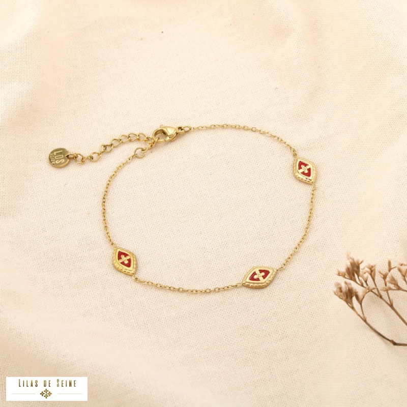 Bracelet en acier inoxydable Œils porte-bonheur en émail MYA rouge
