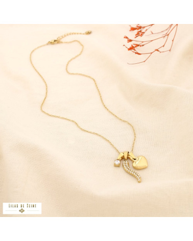 Collier en acier inoxydable Charms piment strassé, cœur LAURENE doré