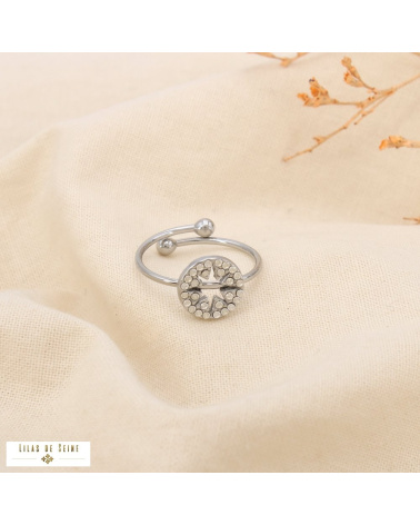 Bague ouverte en acier inoxydable Étoile ajourée & strass MALIA argenté
