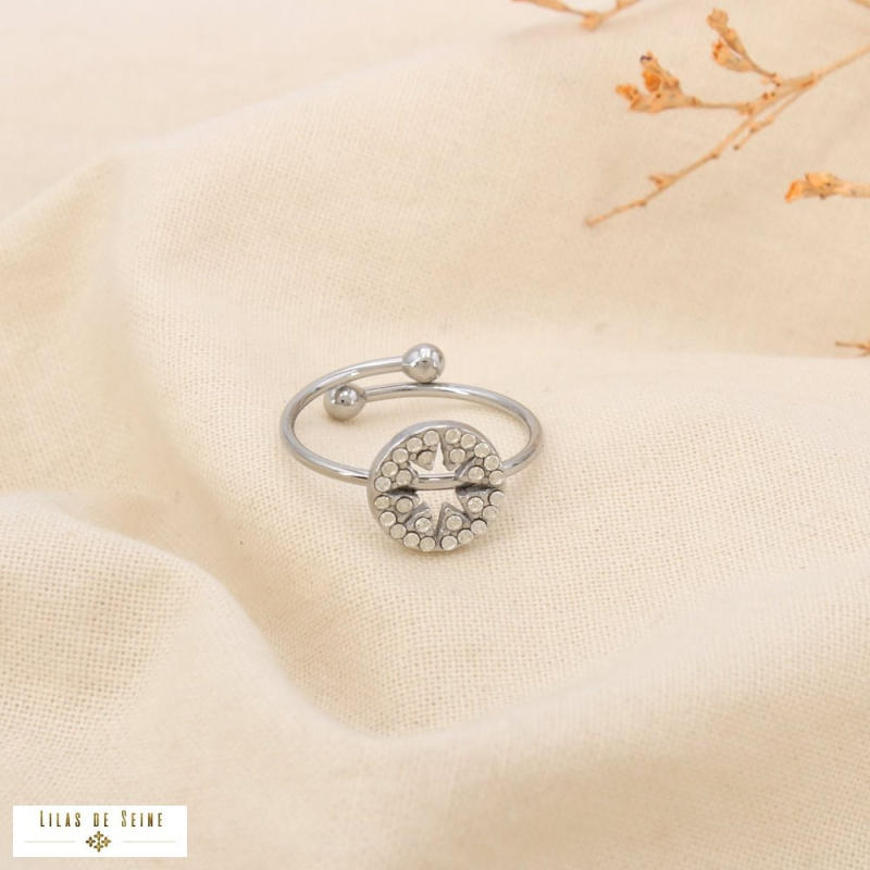 Bague ouverte en acier inoxydable Étoile ajourée & strass MALIA argenté