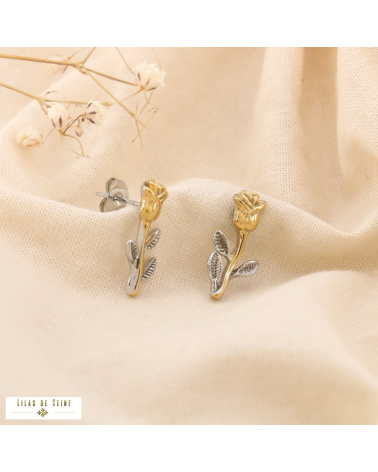 Puces d’oreille Rose Acier inoxydable CASTILLE doré/argenté