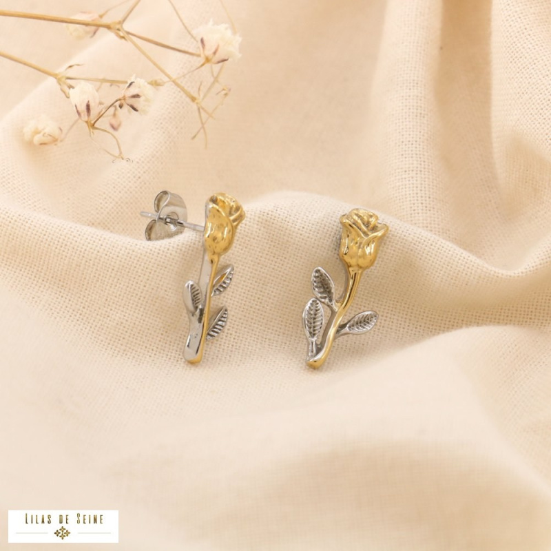Puces d’oreille Rose Acier inoxydable CASTILLE doré/argenté