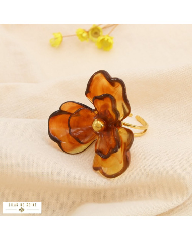 Bague Acier inoxydable Fleur Résine ERIN marron