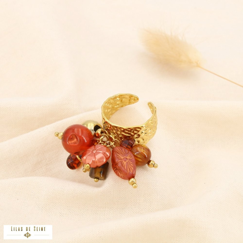 Bague Acier inoxydable Bouquet de Breloques ROXANNE marron