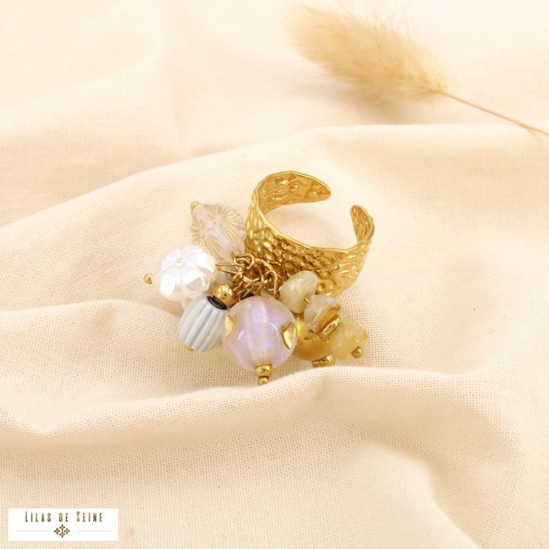 Bague Acier inoxydable Bouquet de Breloques ROXANNE naturel/beige