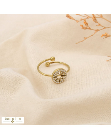 Bague ouverte en acier inoxydable Étoile ajourée & strass MALIA doré