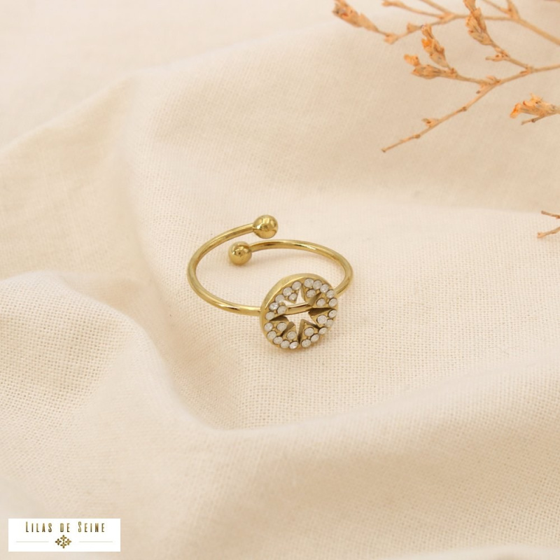 Bague ouverte en acier inoxydable Étoile ajourée & strass MALIA doré