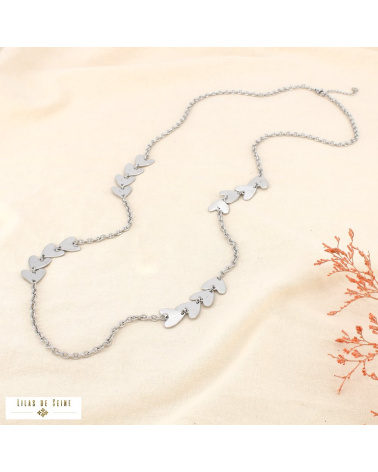 Sautoir LIZA cœur en acier inoxydable – Élégance parisienne & esprit love 💛 argenté