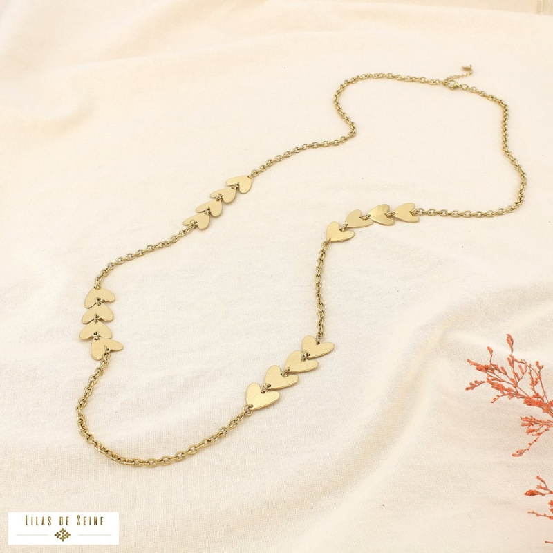 Sautoir LIZA cœur en acier inoxydable – Élégance parisienne & esprit love 💛 doré