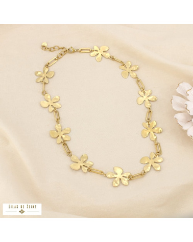 Collier ANNAELLE fleurs stylisées en acier inoxydable – L’élégance florale à la parisienne 🌼 doré