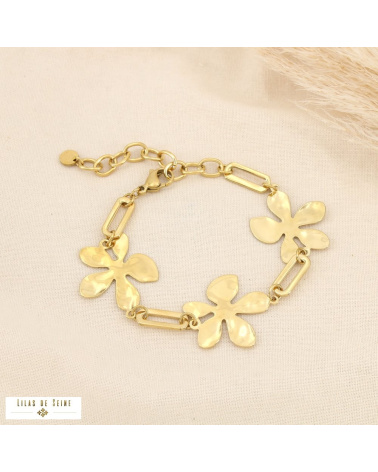 Bracelet ANNAELLE fleurs stylisées en acier inoxydable – La touche florale chic à la parisienne 🌼 doré