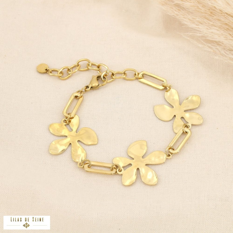 Bracelet ANNAELLE fleurs stylisées en acier inoxydable – La touche florale chic à la parisienne 🌼 doré