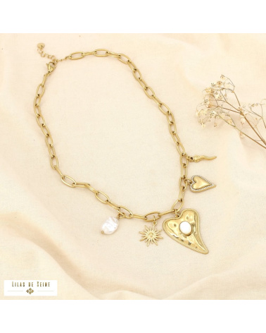 Collier CHARLENE charms cœur en acier inoxydable – L’esprit love et solaire à la parisienne ✨❤️ doré