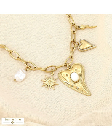 Collier CHARLENE charms cœur en acier inoxydable – L’esprit love et solaire à la parisienne ✨❤️ doré