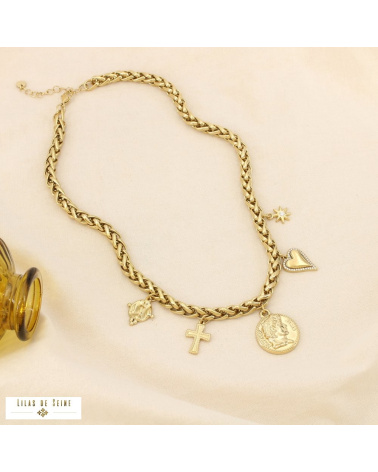 Collier ANTICA breloques en acier inoxydable – L’esprit antique chic à la parisienne ✨🪙 doré