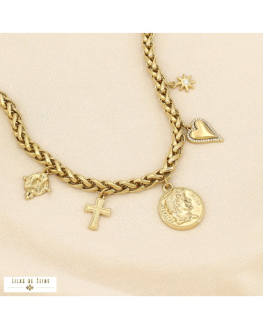 Collier ANTICA breloques en acier inoxydable – L’esprit antique chic à la parisienne ✨🪙 doré