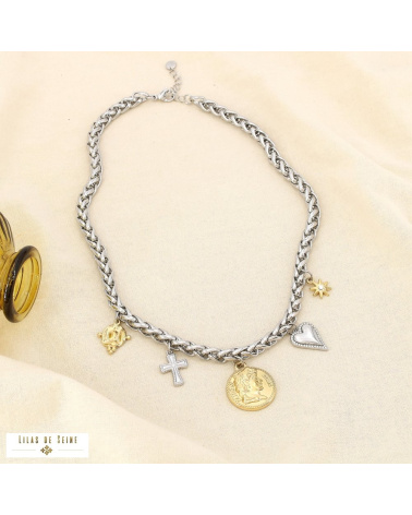 Collier ANTICA breloques en acier inoxydable – L’esprit antique chic à la parisienne ✨🪙 doré/argenté