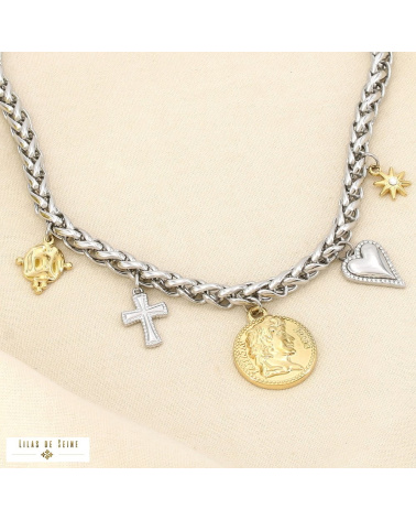 Collier ANTICA breloques en acier inoxydable – L’esprit antique chic à la parisienne ✨🪙 doré/argenté