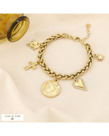 Bracelet ANTICA breloques en acier inoxydable – L’élégance antique revisitée à la parisienne ✨🪙 doré