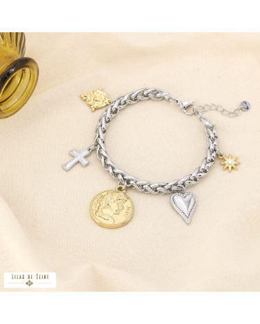 Bracelet ANTICA breloques en acier inoxydable – L’élégance antique revisitée à la parisienne ✨🪙 doré/argenté