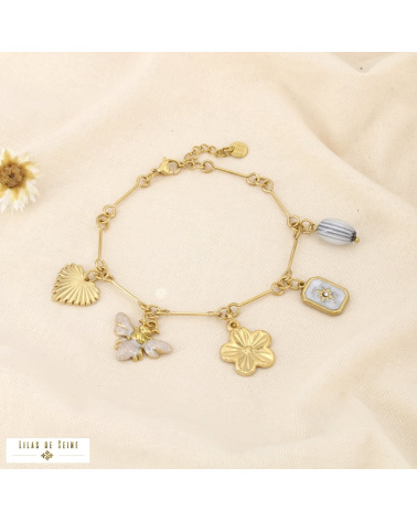 Bracelet LUDIVINE breloques en acier inoxydable – L’esprit bohème chic à la parisienne 🌸🐝 naturel/beige