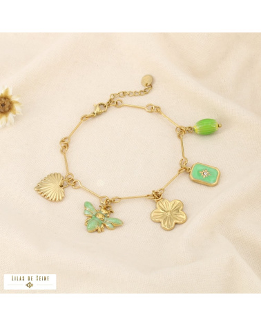 Bracelet LUDIVINE breloques en acier inoxydable – L’esprit bohème chic à la parisienne 🌸🐝 vert