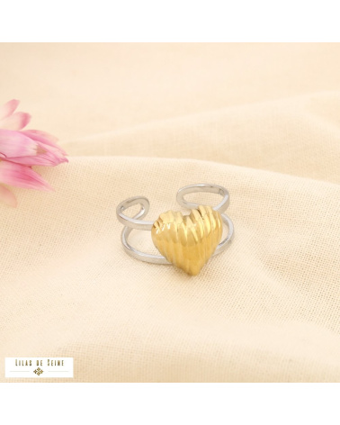 Bague SATINE cœur en acier inoxydable bicolore – L’élégance love à la parisienne 🤍✨ doré/argenté