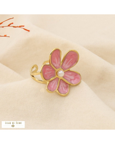 Bague MARIE-LOU fleur émaillée en acier inoxydable – L’élégance florale à la parisienne 🌸✨ rose