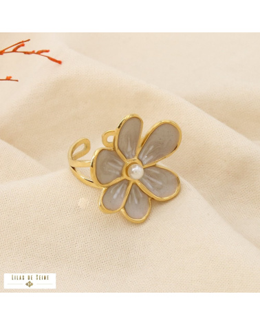 Bague MARIE-LOU fleur émaillée en acier inoxydable – L’élégance florale à la parisienne 🌸✨ taupe