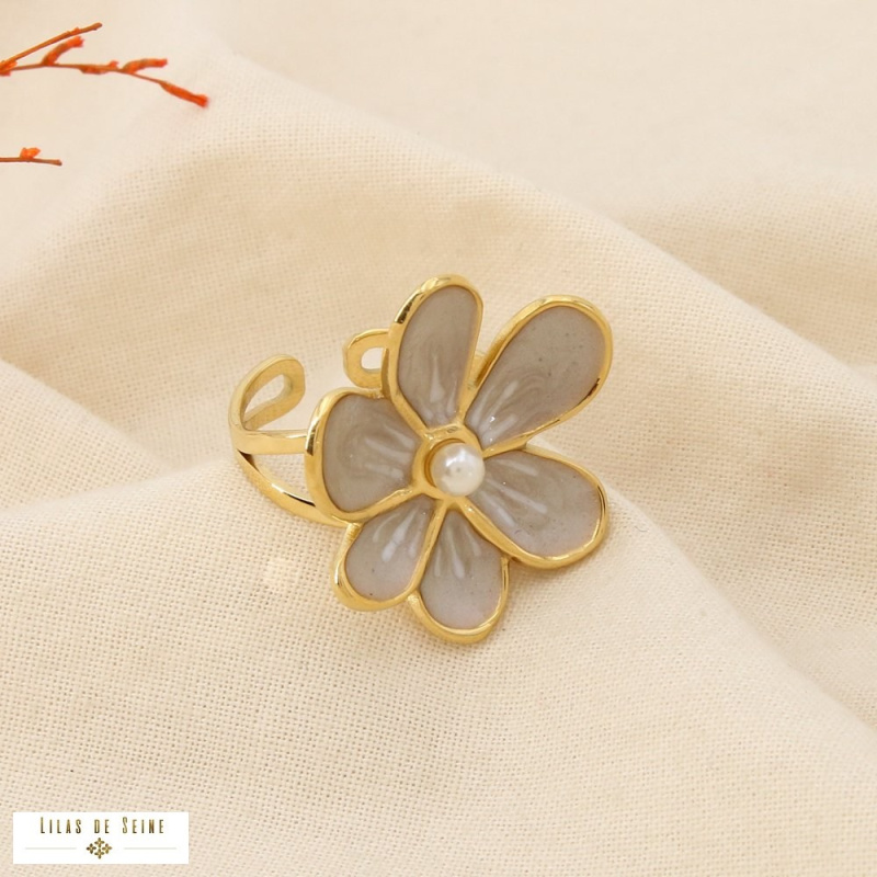 Bague MARIE-LOU fleur émaillée en acier inoxydable – L’élégance florale à la parisienne 🌸✨ taupe