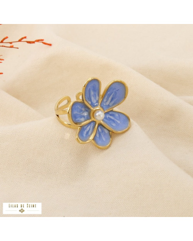 Bague MARIE-LOU fleur émaillée en acier inoxydable – L’élégance florale à la parisienne 🌸✨ bleu ciel