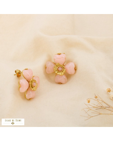 Boucles d’oreille SELENA fleur en acier inoxydable – L’élégance florale tendance 🌸✨ rose
