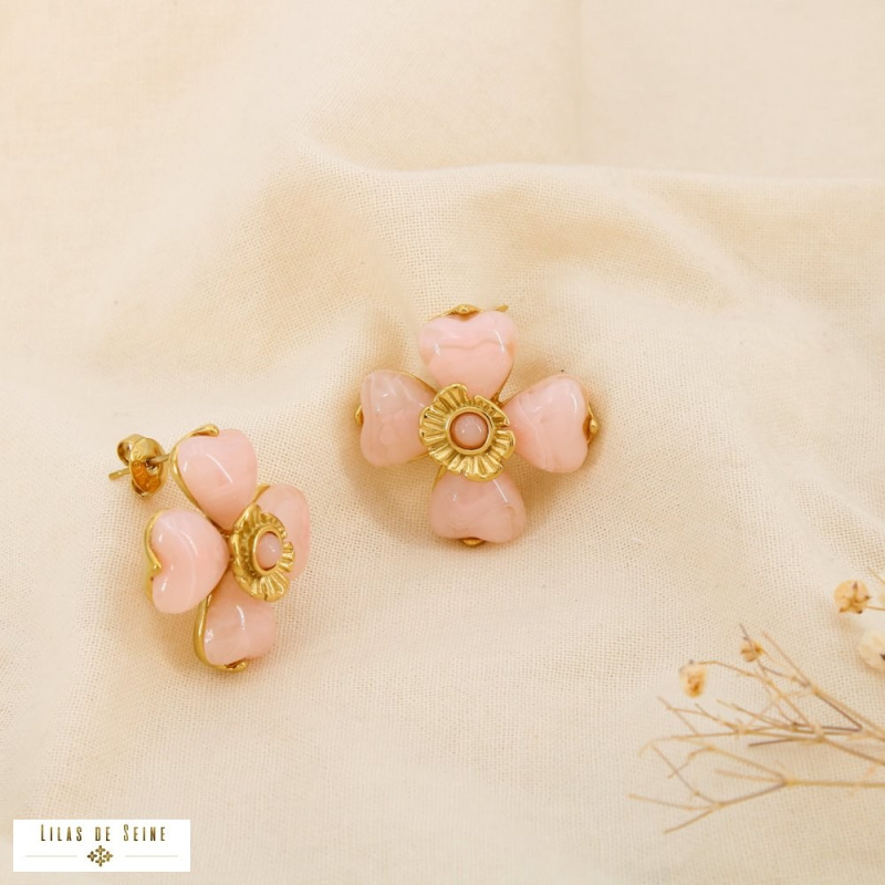 Boucles d’oreille SELENA fleur en acier inoxydable – L’élégance florale tendance 🌸✨ rose
