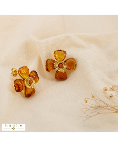 Boucles d’oreille SELENA fleur en acier inoxydable – L’élégance florale tendance 🌸✨ cognac