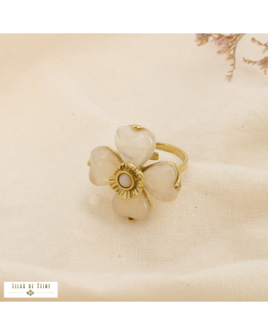 Bague SELENA fleur en acier inoxydable – La touche florale tendance à la parisienne 🌸✨ naturel/beige