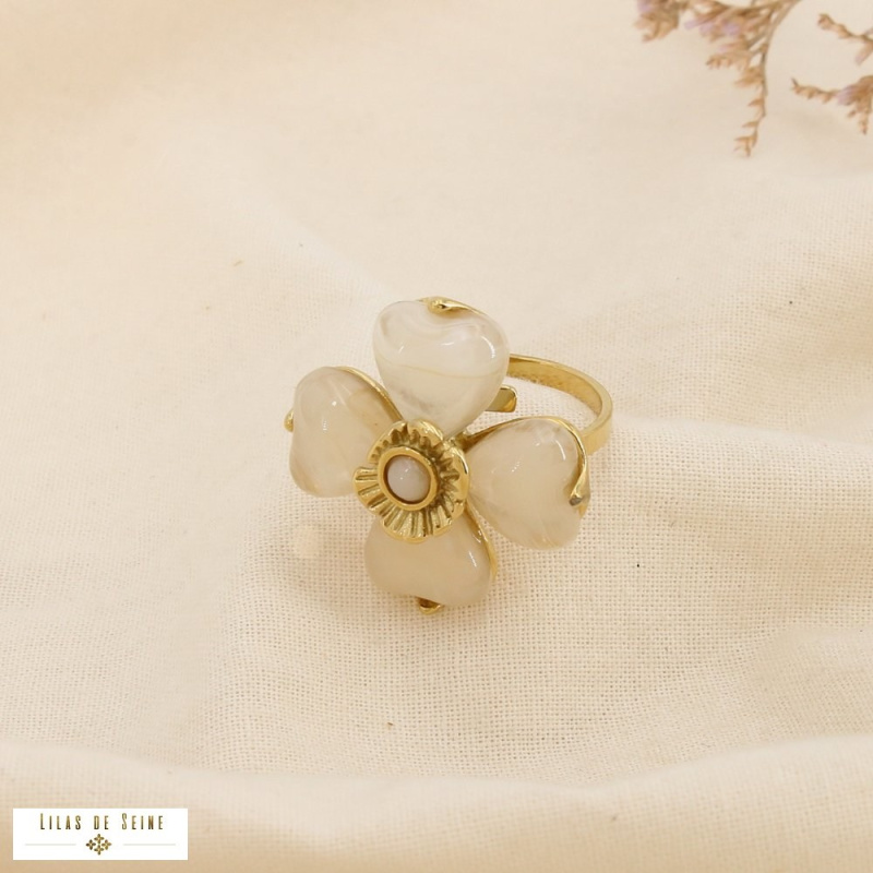 Bague SELENA fleur en acier inoxydable – La touche florale tendance à la parisienne 🌸✨ naturel/beige