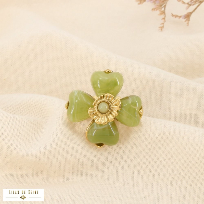 Bague SELENA fleur en acier inoxydable – La touche florale tendance à la parisienne 🌸✨ vert