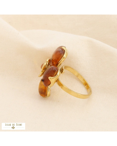 Bague SELENA fleur en acier inoxydable – La touche florale tendance à la parisienne 🌸✨ cognac