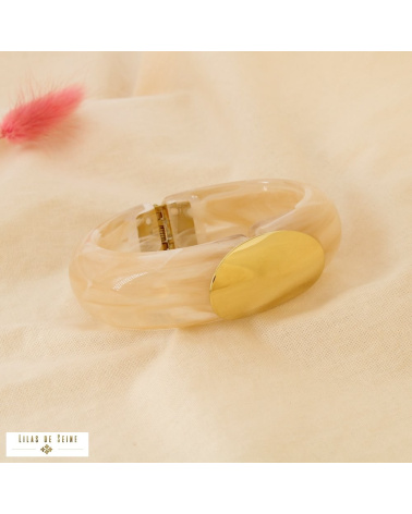 Manchette ADELIE en résine marbrée et acier inoxydable – L’allure chic à la parisienne ✨ naturel/beige