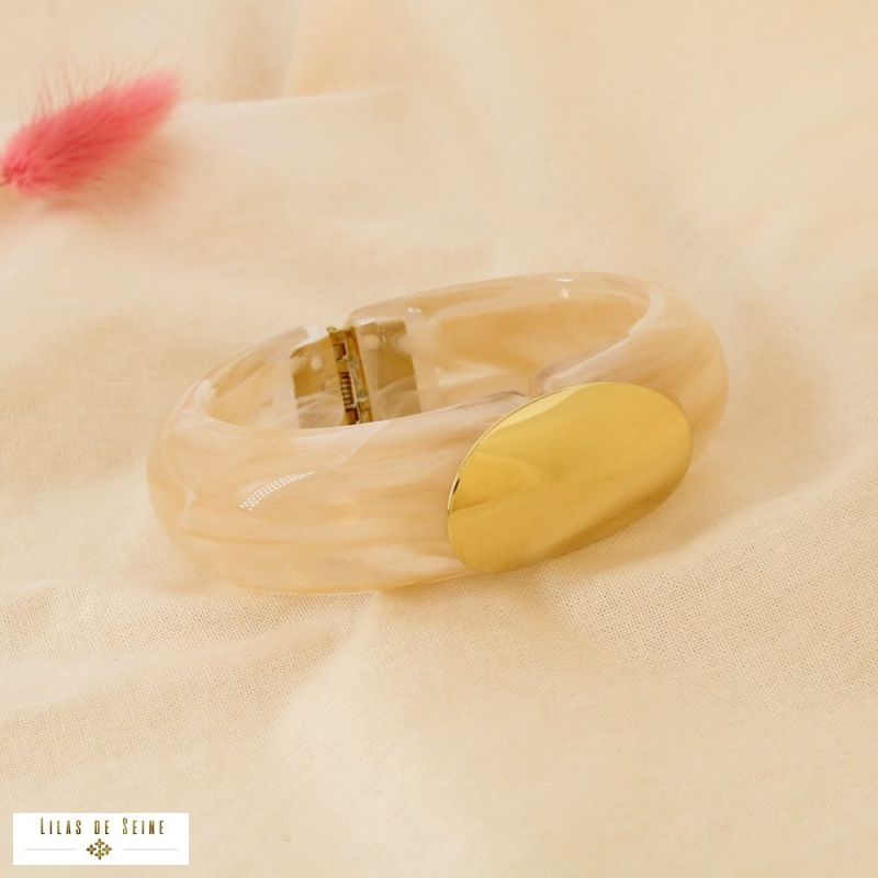 Manchette ADELIE en résine marbrée et acier inoxydable – L’allure chic à la parisienne ✨ naturel/beige